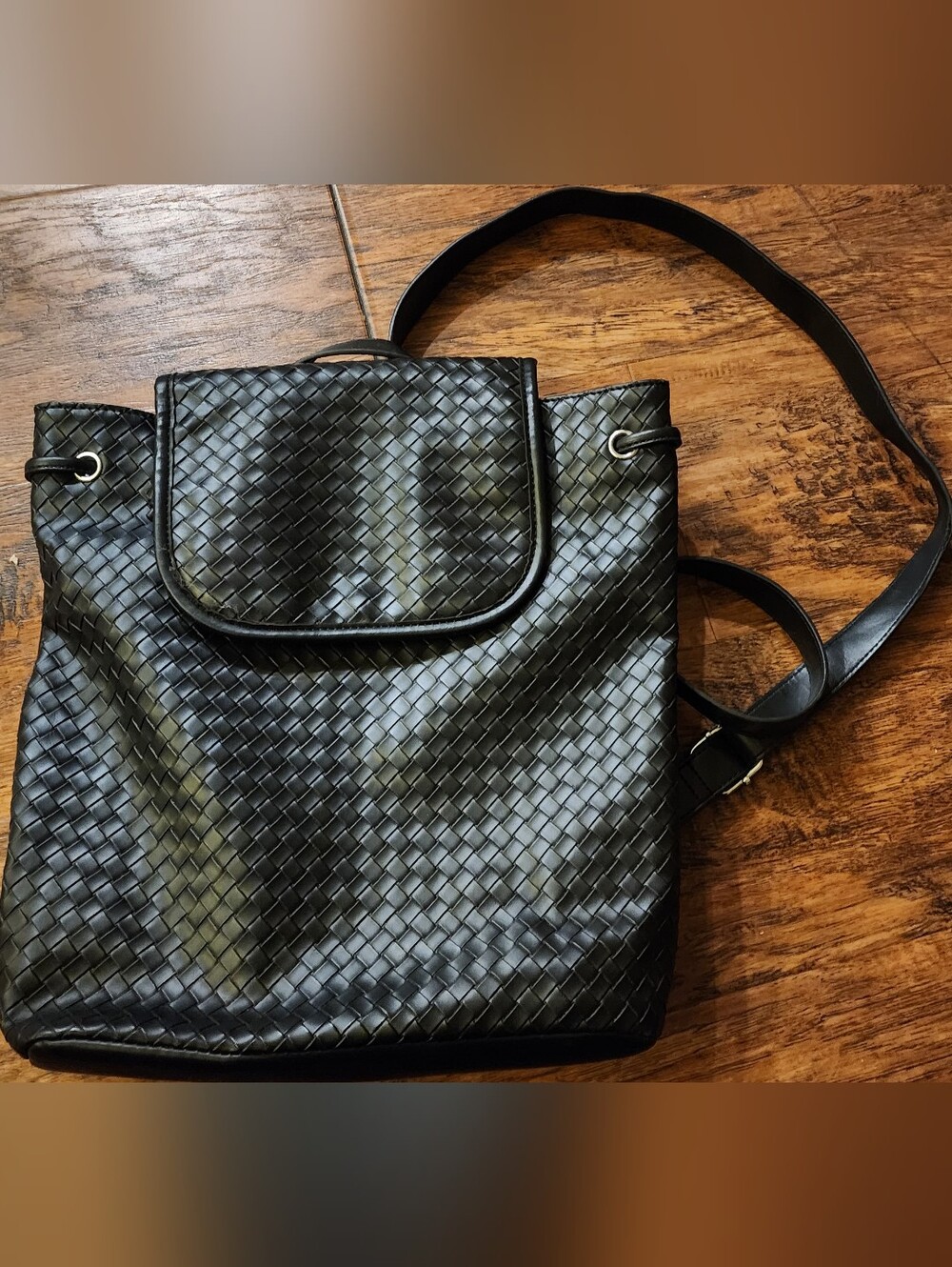 Montana West Black Woven Leather Backpack Tote Bag